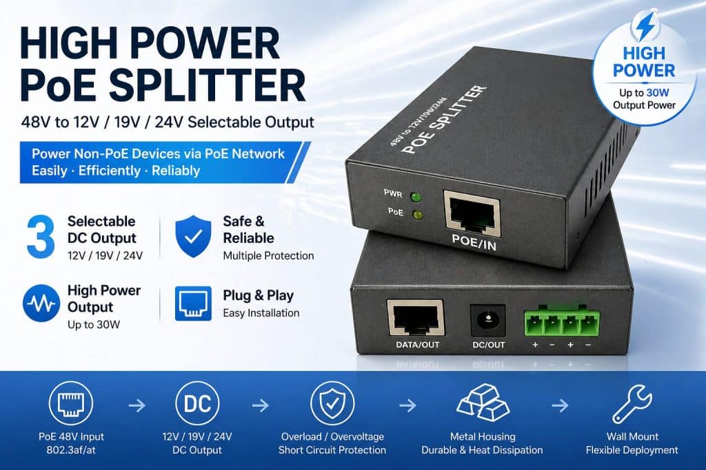 48V to 12V High Power PoE Splitter